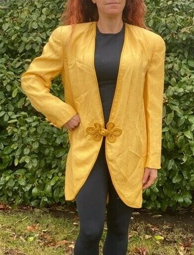 CHAQUETA BLAZER SEÑORA VINTAGE PIERRE BALMAIN AMARILLO SEDA CIERRE RANA MILITAR 8 Foto 3 de 4