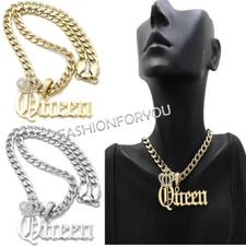 Women's Statement Queen Pendant 7mm 18",20",24"  Cuban Chain Necklace RC3882