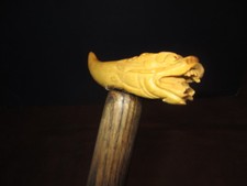 MW.A219: VINTAGE BOXWOOD HAND CARVED MYSTICAL DRAGON ON ASH WALKING STICK CANE
