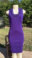 VERSACE PURPLE ROUND NECK DETAIL STRETCH SLEEVELESS DRESS Sz 42 MADE IN ITALY