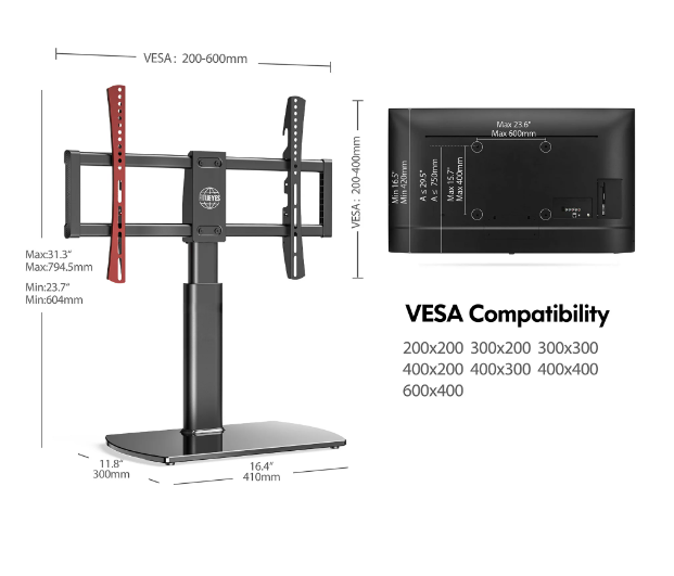Universal Swivel Tabletop TV Stand base with Mount for 32 to 70 75 inch