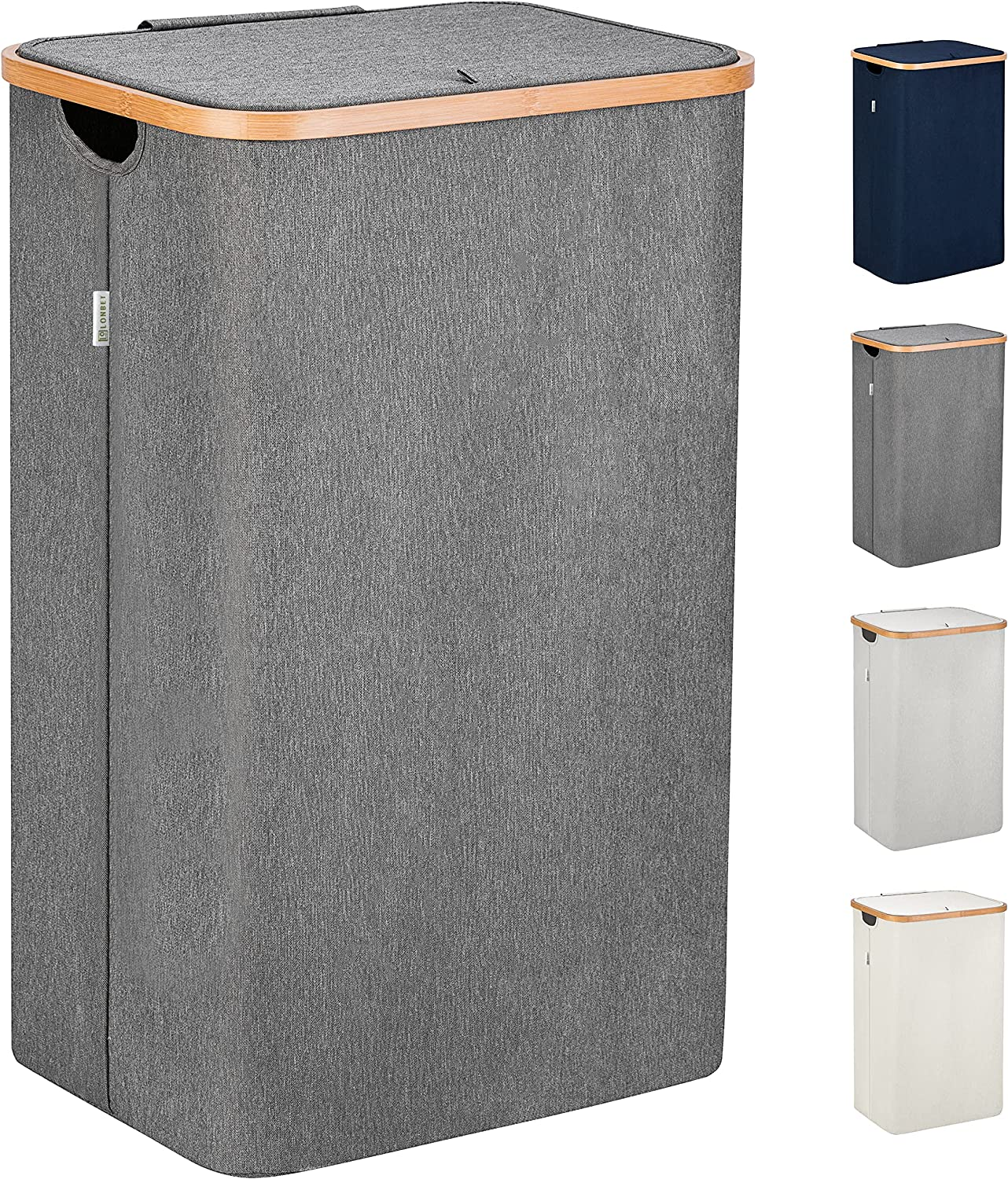 - Laundry Hamper with Lid Cover - Sturdy Tall Bamboo Laundry Basket Clothes Orga-image