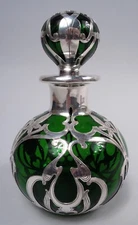 Gorham Perfume D944 Art Nouveau Bottle American Green Glass Silver Overlay