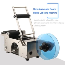 Manual Round Bottle Labeling Machine w/ Press Handle Adjustable Label Applicator