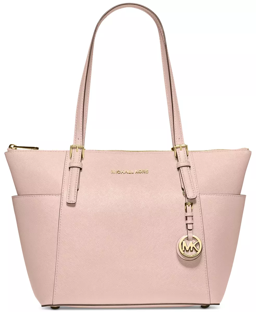 MICHAEL Michael Kors Jet Set Travel Medium Texturedleather Tote in Pink