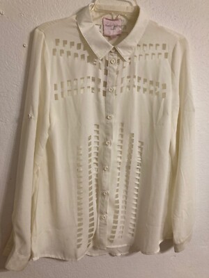 IVORY FLOWING BLOUSE ROMEO & JULIET CHIFFON LONG/SHORT SLEEVES SZ L MSRP$165 NWT