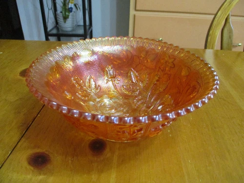 Vintage Imperial Open Rose Marigold Carnival Glass Fruit Dessert Bowl Excellent