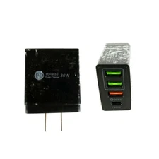 36 Watt Multi-port USB Charger with 3.0 Quick Charge, Black 2_Pack