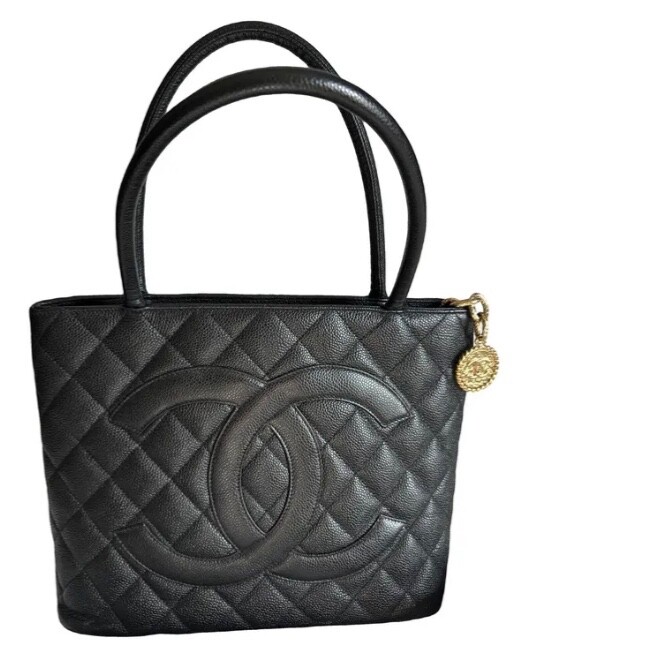 Chanel Black Caviar Quilted Medallion Tote with Gold Hardware Authentic Luxury Bag-image