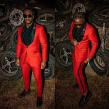 Men Black Red Suits Wedding Groom Blazer with Pants Bridegroom Slim Fit 2 Pieces