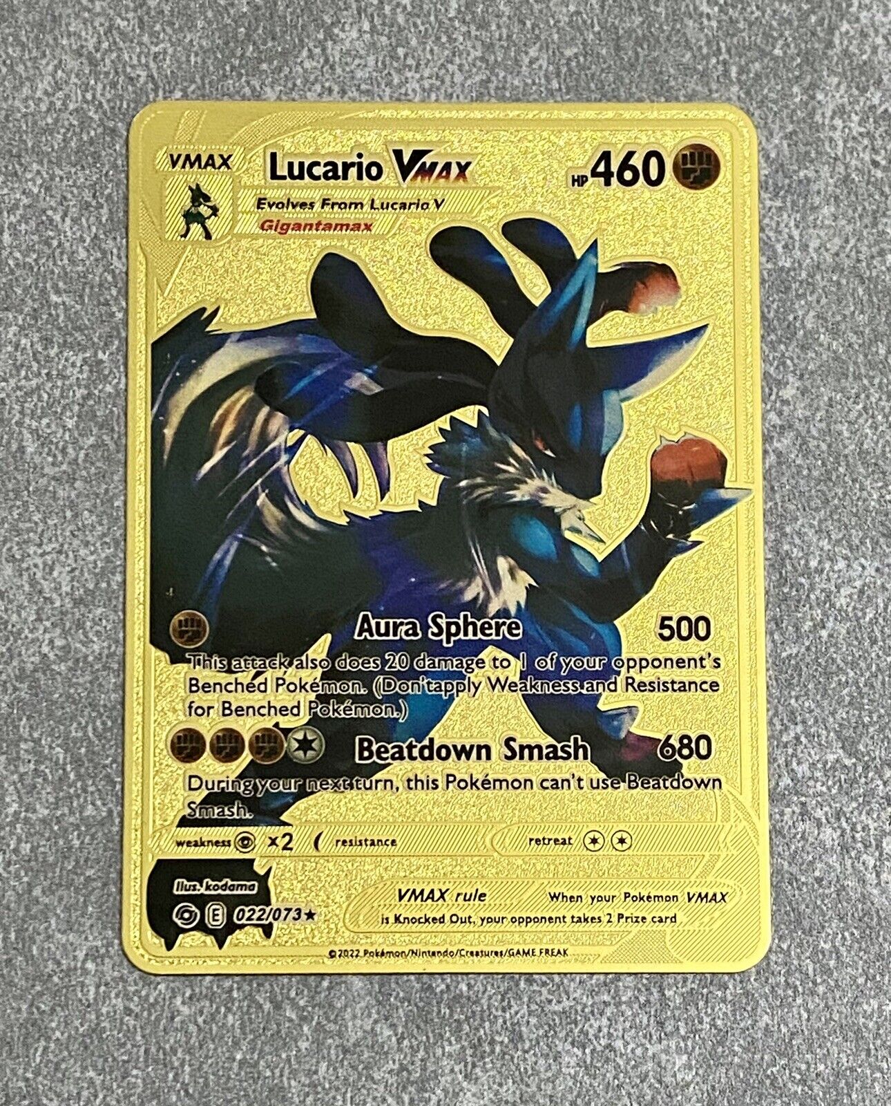 NEW Pokemon Cards Lucario VMAX 460 Gold Metal shiny Pokémon Card Tcg Kids  Gift