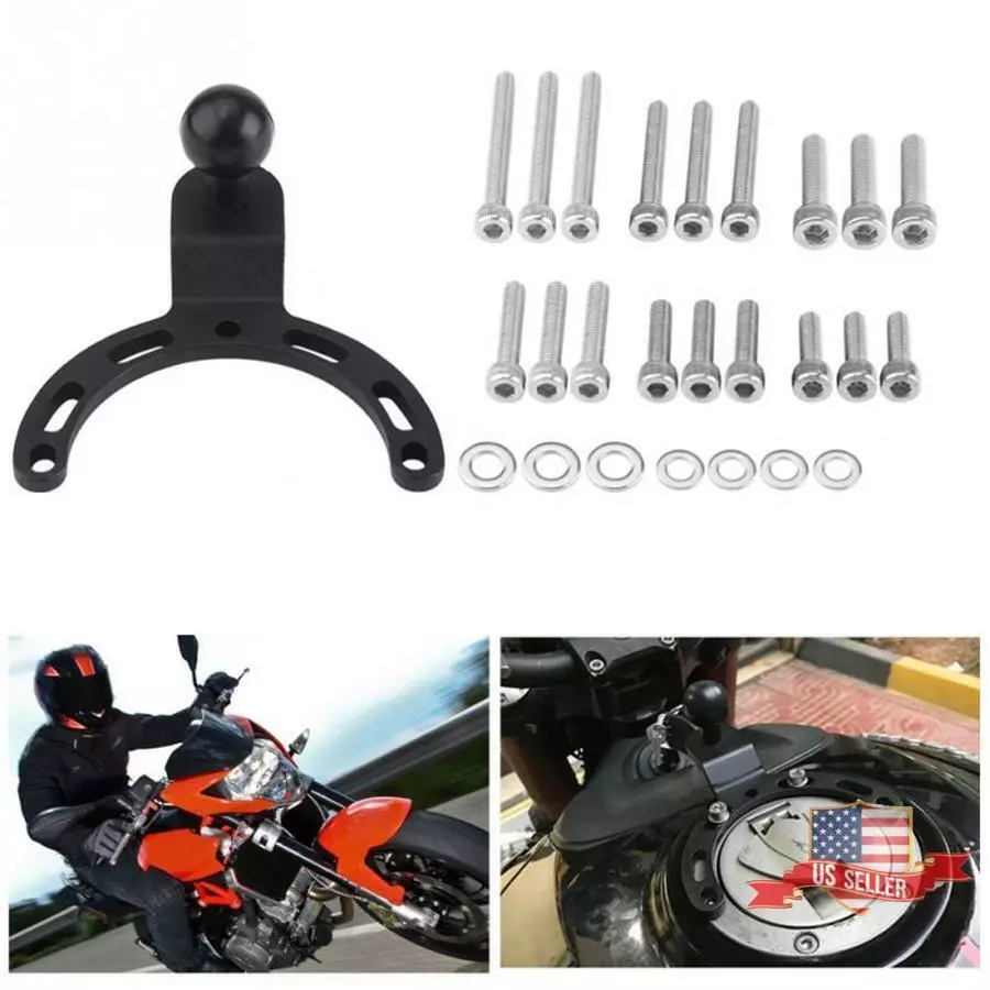 Motorcycle Gas Tank Mount Spherical Head Phone Bracket Hoder For Honda Yamaha US - Image 2 of 4