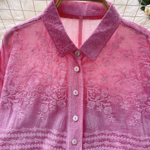 Lady Blouse Shirt Top Lace Floral Embroidery Button Ethnic Long Sleeve Basic New - Picture 15 of 31