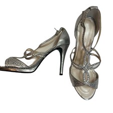 Caparros Silver Rhinestone Heels Dressy Sandals Prom Wedding Shoes Size 10