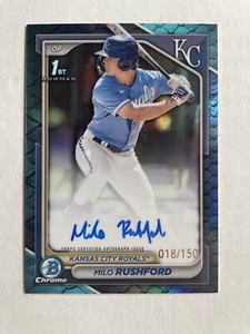 2024 Bowman Chrome Milo Rushford Blue Reptillian Refractor 1st Auto /150 Royals