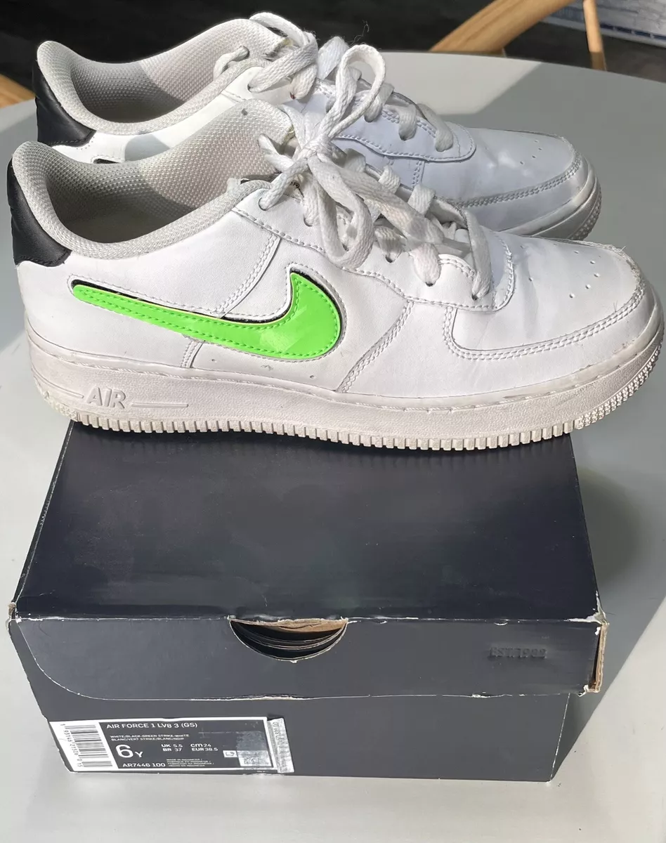 Nike Air force 1 LV8 ( GS) white black green strike size 6y Boy, Girl,  Unisex