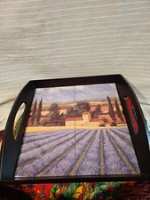 Walnut Wood Serving Tray James Wiens Fields of Lavender Tile  Italian Farm Style