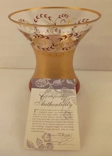 Handcrafted Madigan’s Gold & Hand-Painted Art Glass Vase w/ Certificate –...