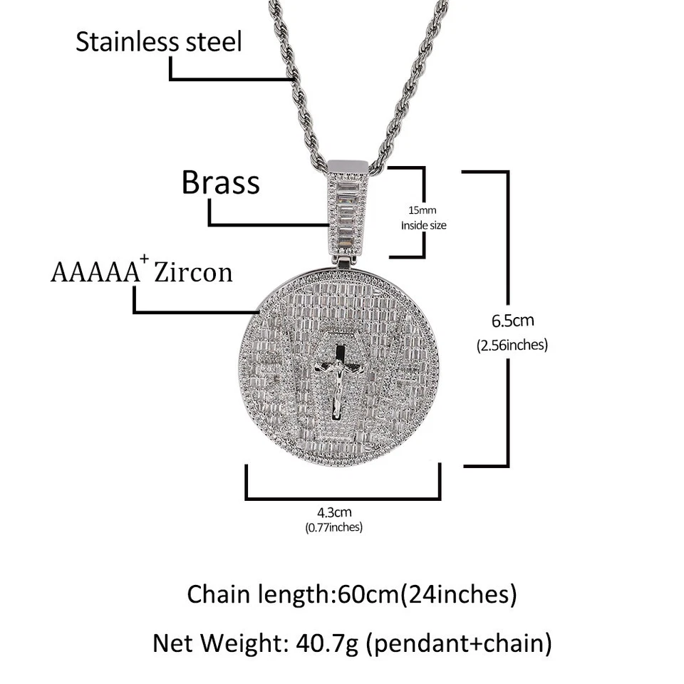 Colgante Medallón Cruz Crucifixión Pavé de Lujo AAAAA Circón Hip Hop Cuerda Cadena Foto 3 de 4