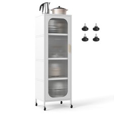 COSTWAY 5-Tier Metal Storage Cabinet Tall Narrow Kitchen Pantry-White