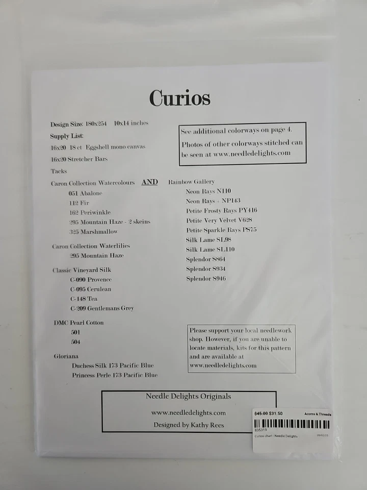 Needle Delights Originals CURIOS Needlepoint Pattern by Kathy Rees NEW - Image 3 of 4