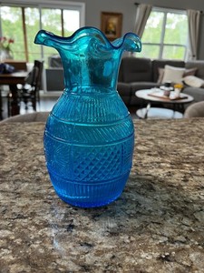 Stoddard Blue Clevenger South Jersey Glass Blown 3 Mold Boston Sandwich VASE