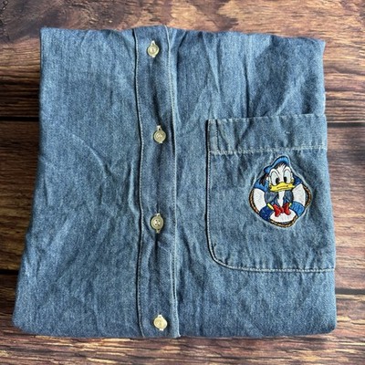 Babila 36 Blue Donald Duck Embroidered Denim Style Shirt Women s Size Small
