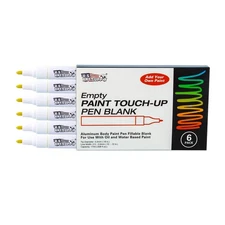 6 Empty Fillable Blank Paint Touch Up Pen Markers, Fill Acrylic, Oil Base, Auto