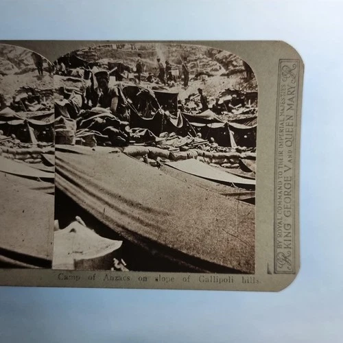 WW1 Military Stereoview C1916 Real Photo Turkey Gallipoli Anzac Hill Camp