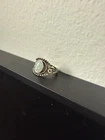 Vintage Silver Ring Round White Stone Bezel Setting Ornate Metal Gemstone