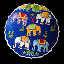 Vtg ibrahim Erdeyer Blue Elephant Plate Handpainted 7" Decorative Turkish READ