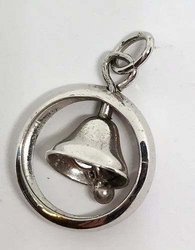vintage CHARM Sterling Silver 3D BELL in ring musical