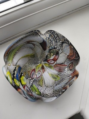  Vintage Murano AVeM zanfirico millefiori 'tutti frutti' Kunstglas Schale um 1950