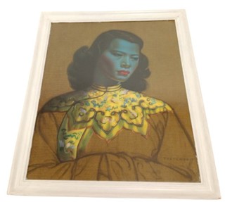 Vintage Tretchikoff The Chinese Girl Framed Art Print Green Lady Preloved
