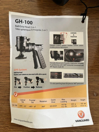 Excellent ++++++Vanguard GH-100 Pistol Grip Ball Head with Quick Release - Picture 4 of 7