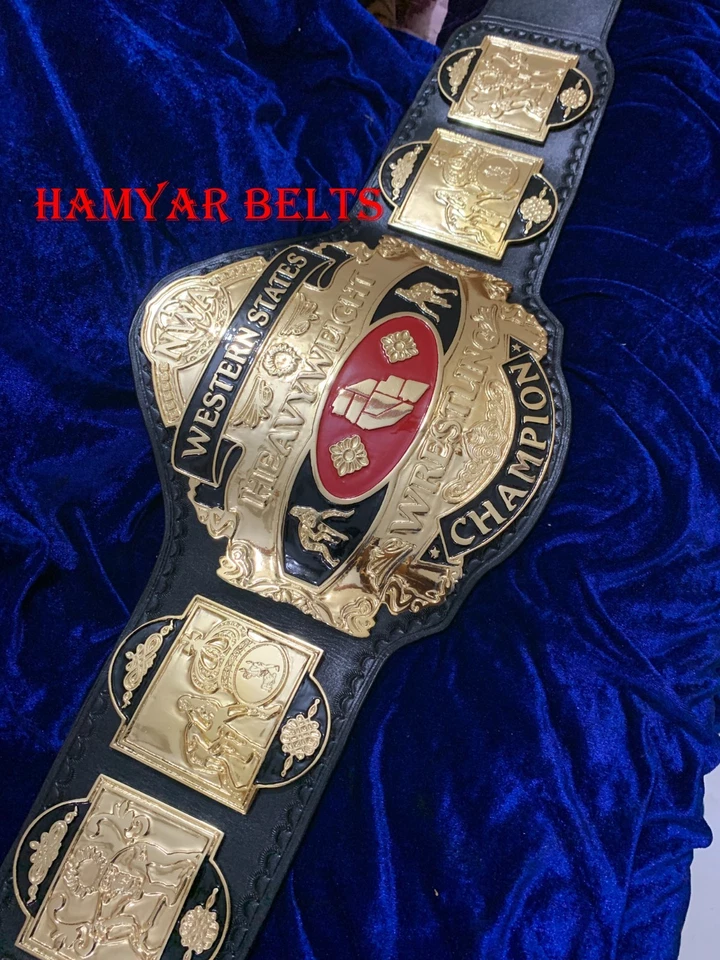 Cinturón de Campeonato NWA Western States, 4 mm de zinc, chapado en oro, correa de cuero de vaca Foto 2 de 4