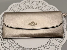 COACH - Slim Envelope Wallet in Rose Gold/Metallic Crossgrain Leather
