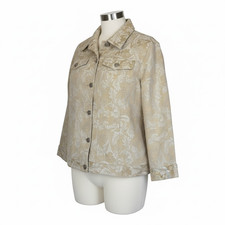 Ruby Rd. Tan Damask Floral Button-Up Jacket S...