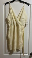 NWT Altar'd State Yellow Solid Wrap Dress V-Neck Sleeveless Belted Tie Large