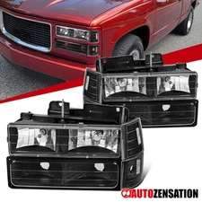 Fit 1994-1998 GMC C10 Sierra Yukon Black Headlights+Bumper+Corner Signal Lamps