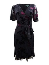Lauren by Ralph Lauren Women's Burnout Velvet Wrap Dress (6, Grey/Cordovan)