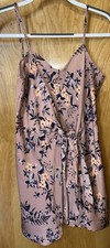 Express dusty mauve floral print tie front satin tank dress Size Medium