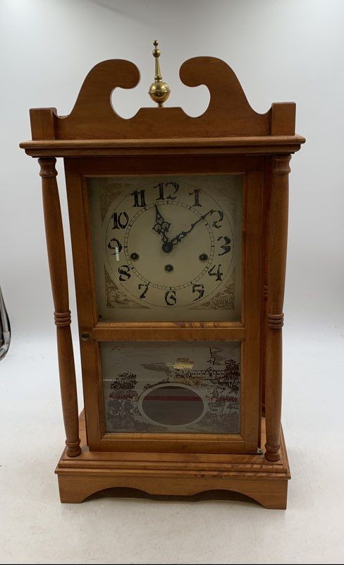 Wood Landscape Scene Analog Display Pendulum Collectible Shelf Mantel Clock
