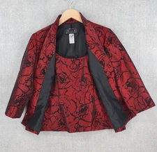 Alex Evenings Blazer Tank Set Womens Medium Petite Jacquard Jacket Zip Top Sheen