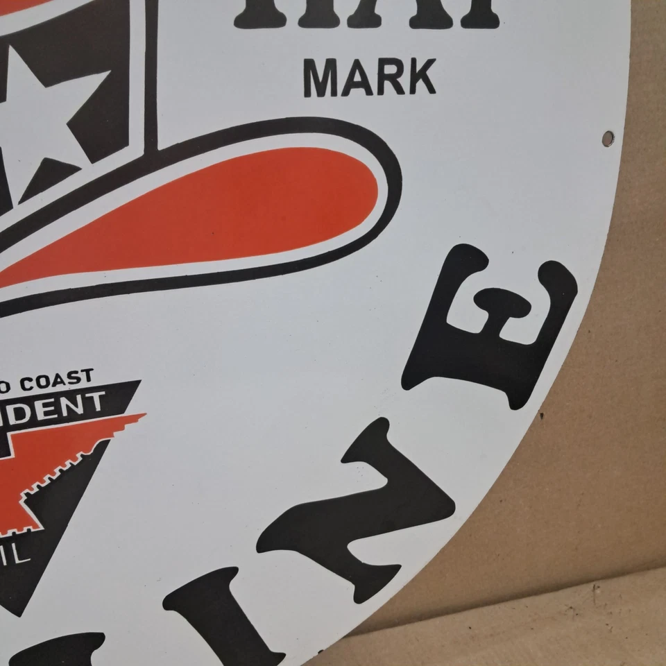 Red Hat Gasoline Porcelain Enamel Sign 30 x 30 Inches 1 Sided - Image 4 of 4