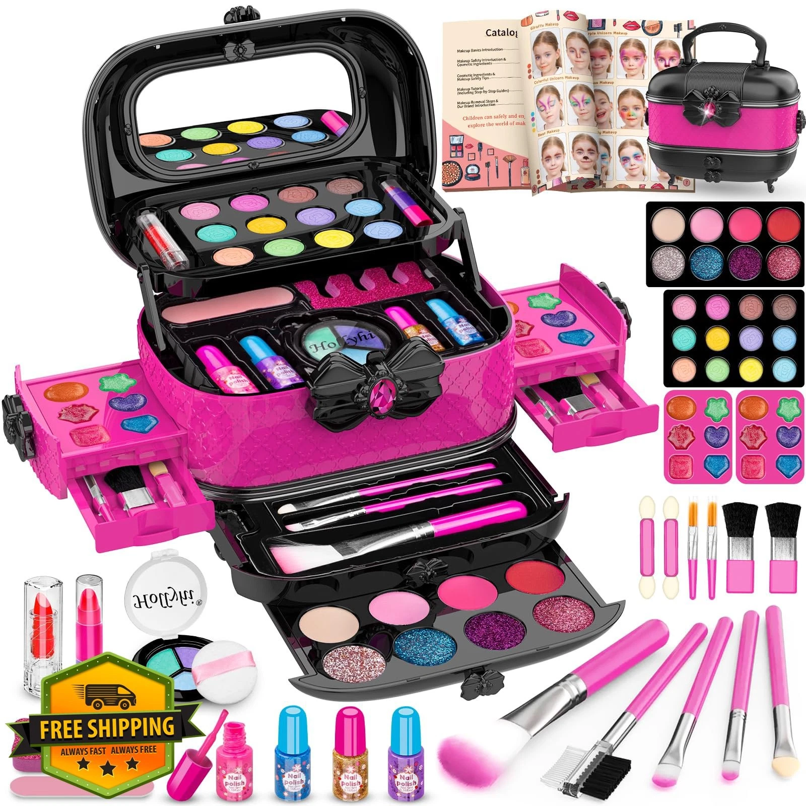 Hollyhi 58 Pc Kids Makeup Kit Washable Toy Cosmetic Rose