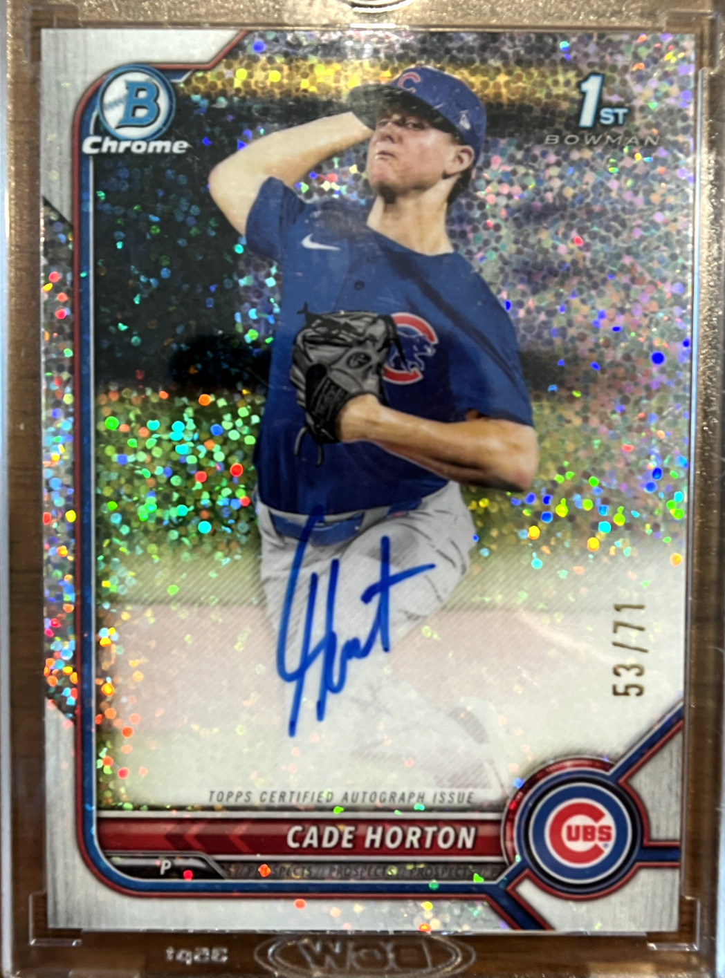 2022 Bowman 1st Chrome Draft Speckle Refractor Auto Cade Horton /71 - Cubs- RC