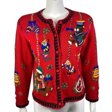 Vintage Designers Originals Knit Christmas Cardigan Size S Embroidered Beaded