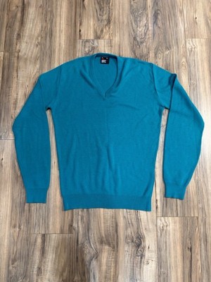 Vintage Robert Bruce V Neck Orlon Acrylic Aqua Blue Green Sweater Pullover XLT