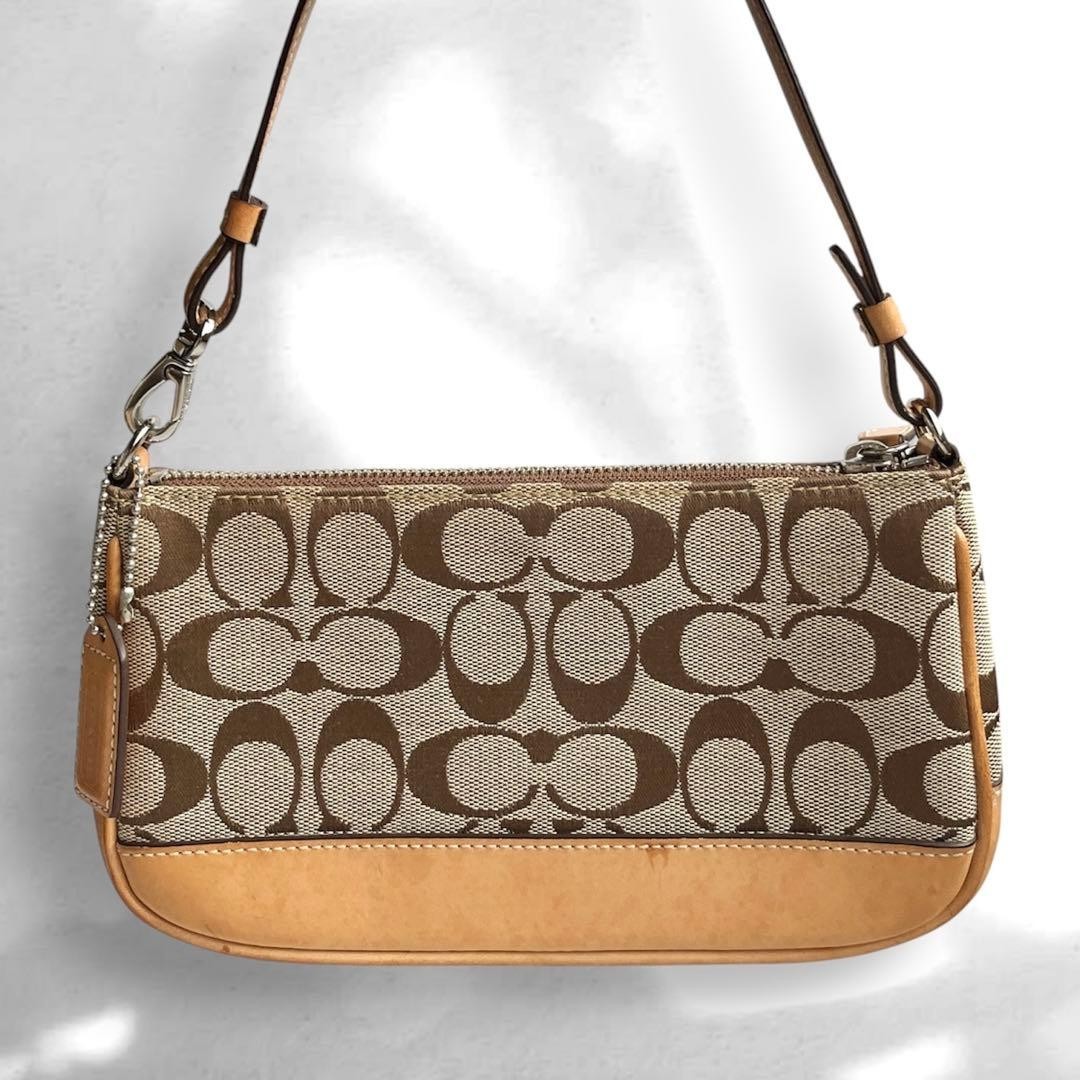 Coach Signature Demi mini Pouch Hand Bag Canvas Leather Beige 6094